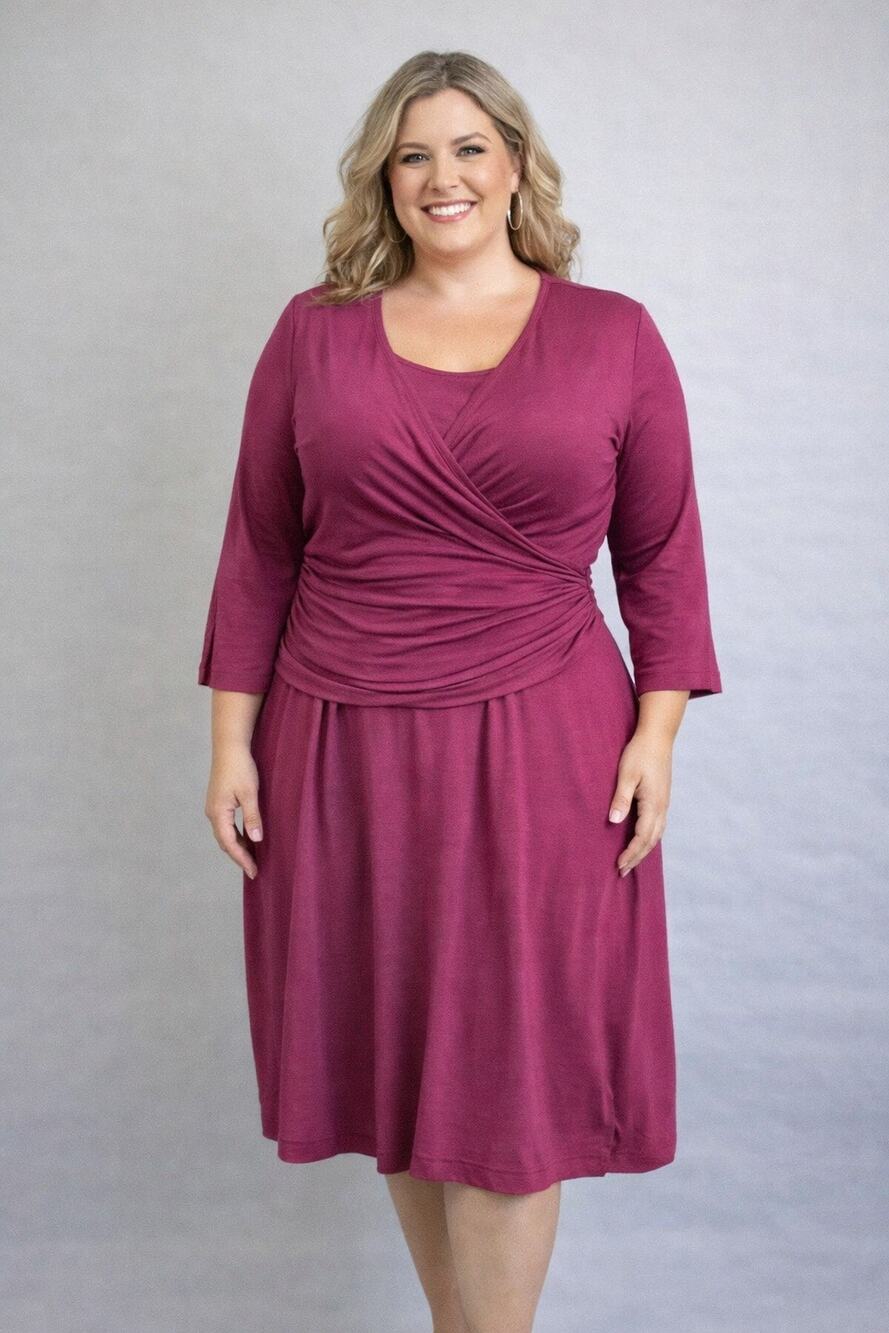 Betabrand 2XL Dress Wrap Top 2 Piece Set Burgundy Stretch Pockets Plus